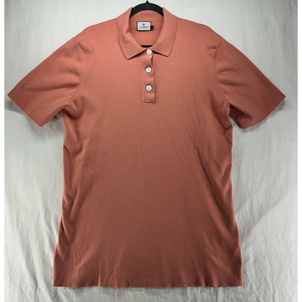 Tuckernuck Womens Peach Coral Pink Knit Short Sleeve Polo Shirt Large